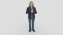 Man In Blue Top Jeans Hands Like Praying 0828 style, people, fashion, top, clothes, jeans, miniatures, realistic, success, character, 3dprint, model, man