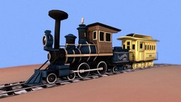 The California Comet train, cute, locomotive, fun, 3dcoat, low-poly, hand-painted