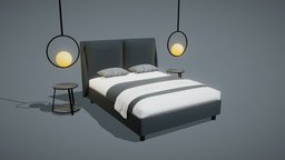 Bed 04 room, lamp, bed, set, pillow, blanket, furniture, table, interior-design, blender, interior