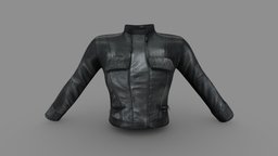 Female Closed Front Black Leather Crop Jacket leather, fashion, girls, jacket, clothes, coat, biker, rider, womens, wear, crop, cool, pbr, low, poly, female, black
