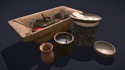 Bowls_Of_Food_FBX food, exterior, pots, medieval, containers, kitchen, messy, bowls, messekompaniet, stair, medieval-decor