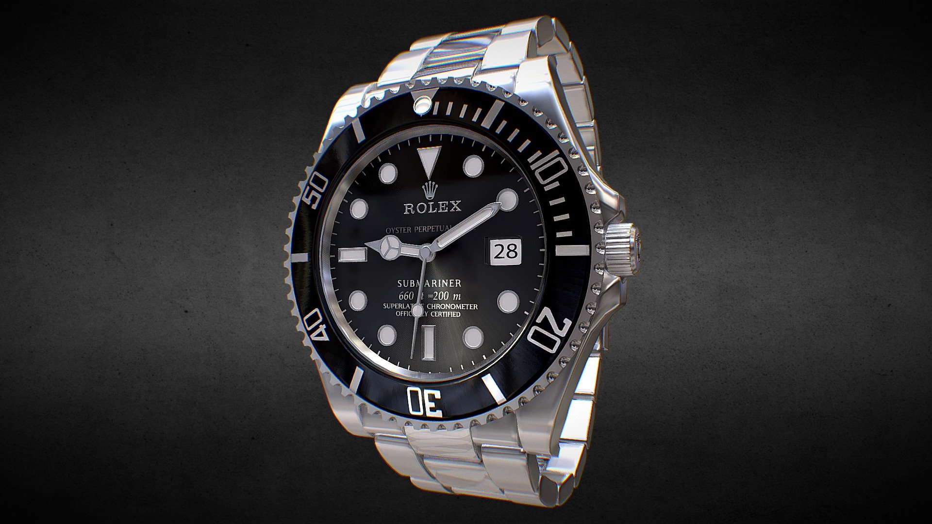 Awesome stainless steel Rolex Submariner Date Bleck  watch․
Use for Unreal Engine 4 and Unity3D. Try in augmented reality in the AR-Watches app. 
Links to the app: Android, iOS

Currently available for download in FBX format.

3D model developed by AR-Watches

Disclaimer: We do not own the design of the watch, we only made the 3D model 3d model