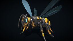 Robo Wasp mech, bug, cyber, substancepainter, blender, blender3d, animated, robot, noai