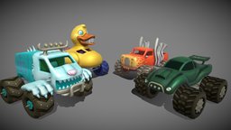 Monster Trucks truck, toon, trucks, indie, duck, yeti, toony, ducky, flames, game, vehicle, skull, gameasset