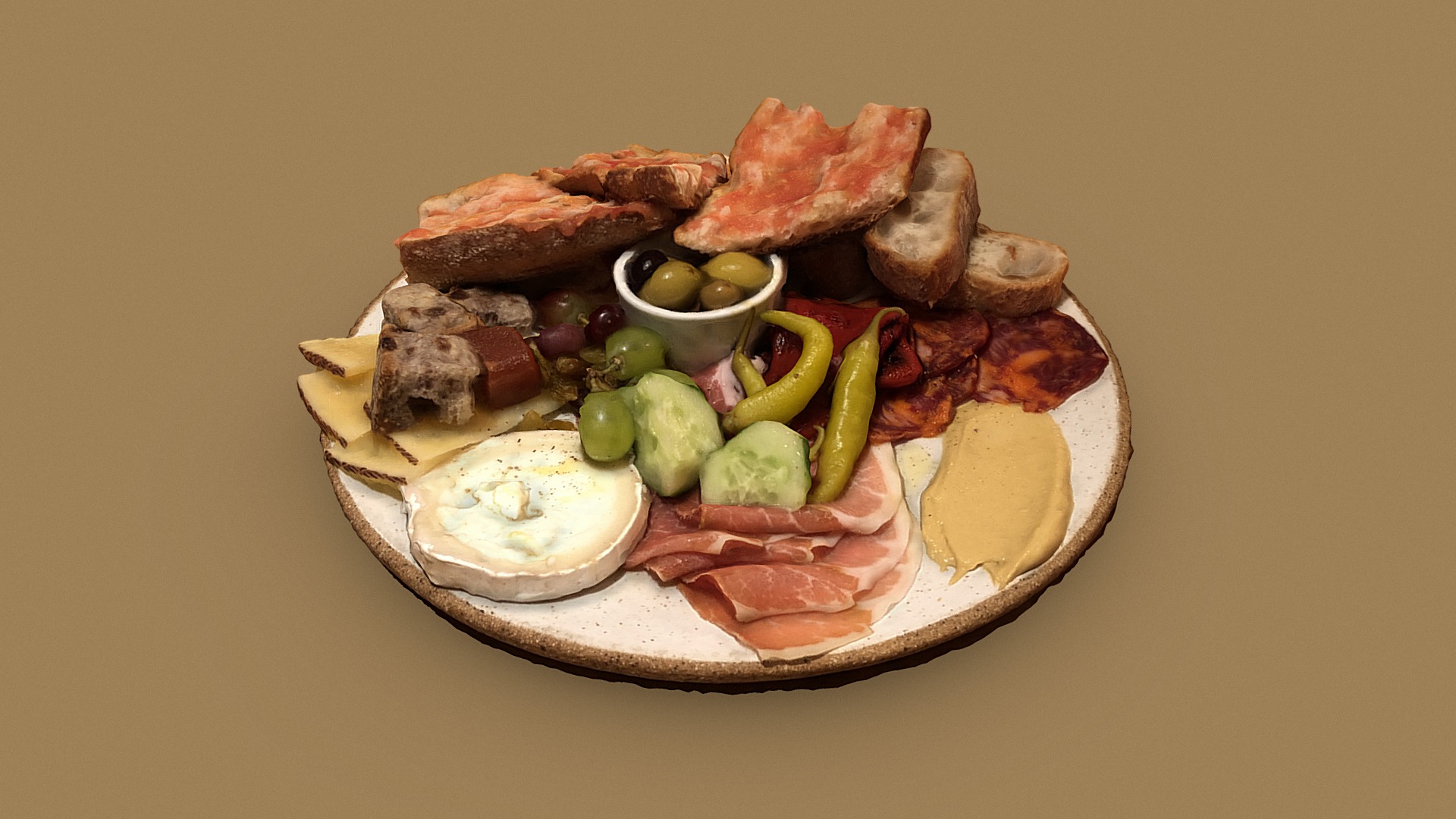 Scanned this with the help of other sketchfab team members at Boqueria Flatiron - Appetizer plate with cheese and cured meat - Buy Royalty Free 3D model by avi 3d model
