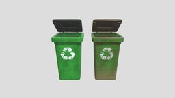 plastic dust bin with 4k pbr textures recycling, garbage, waste, bin, litter, container