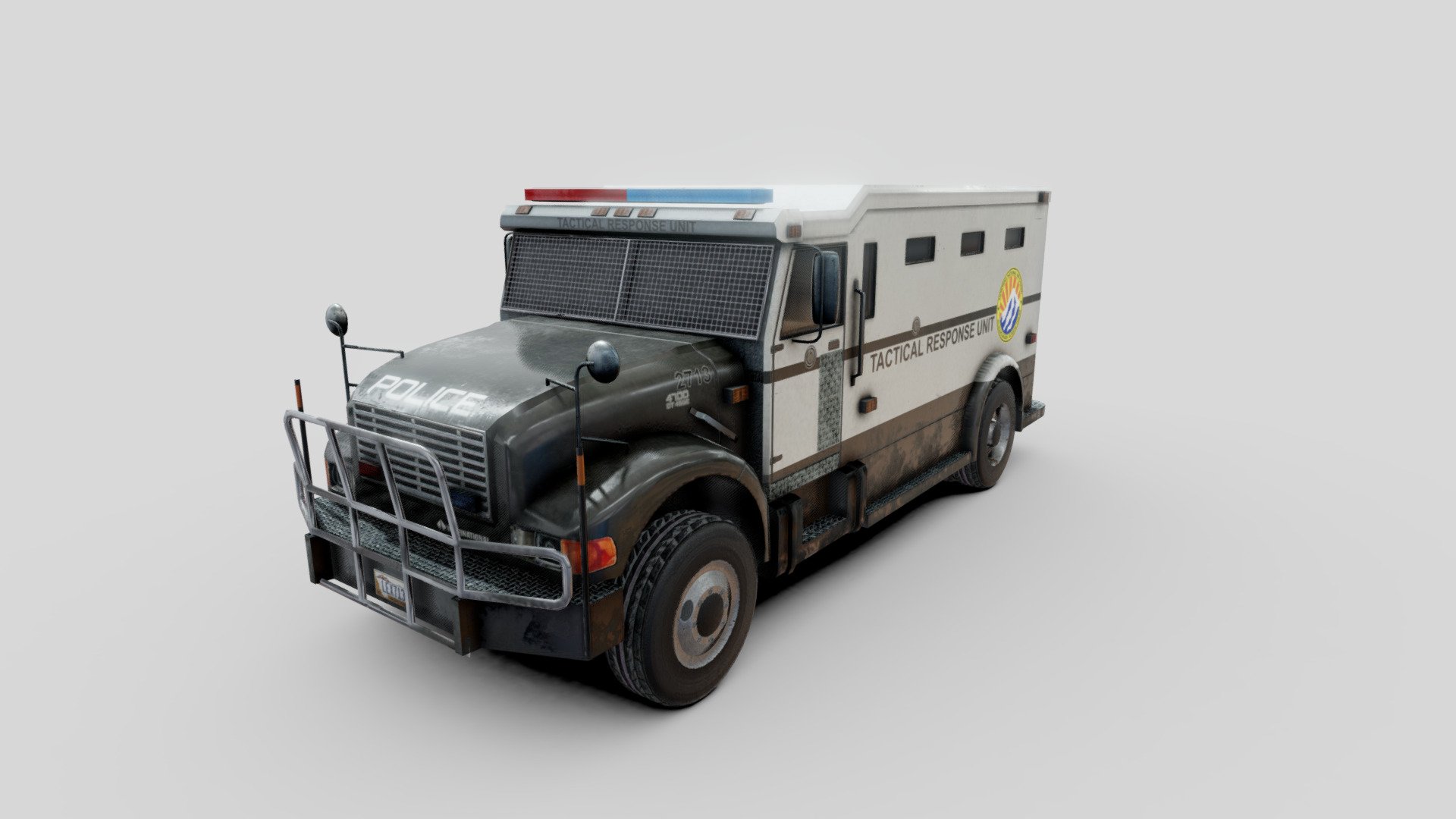 1995 model of International 4700 Armored Truck in fictional Montana National Guard Tactical Response Unit livery. Option that I was unable to upload long time ago due to some real life circumstances 3d model