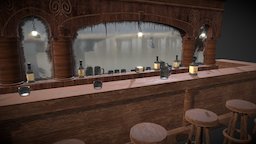 Saloon bar, vintage, saloon, west, mirror, western, counter, alcohol, game, wood