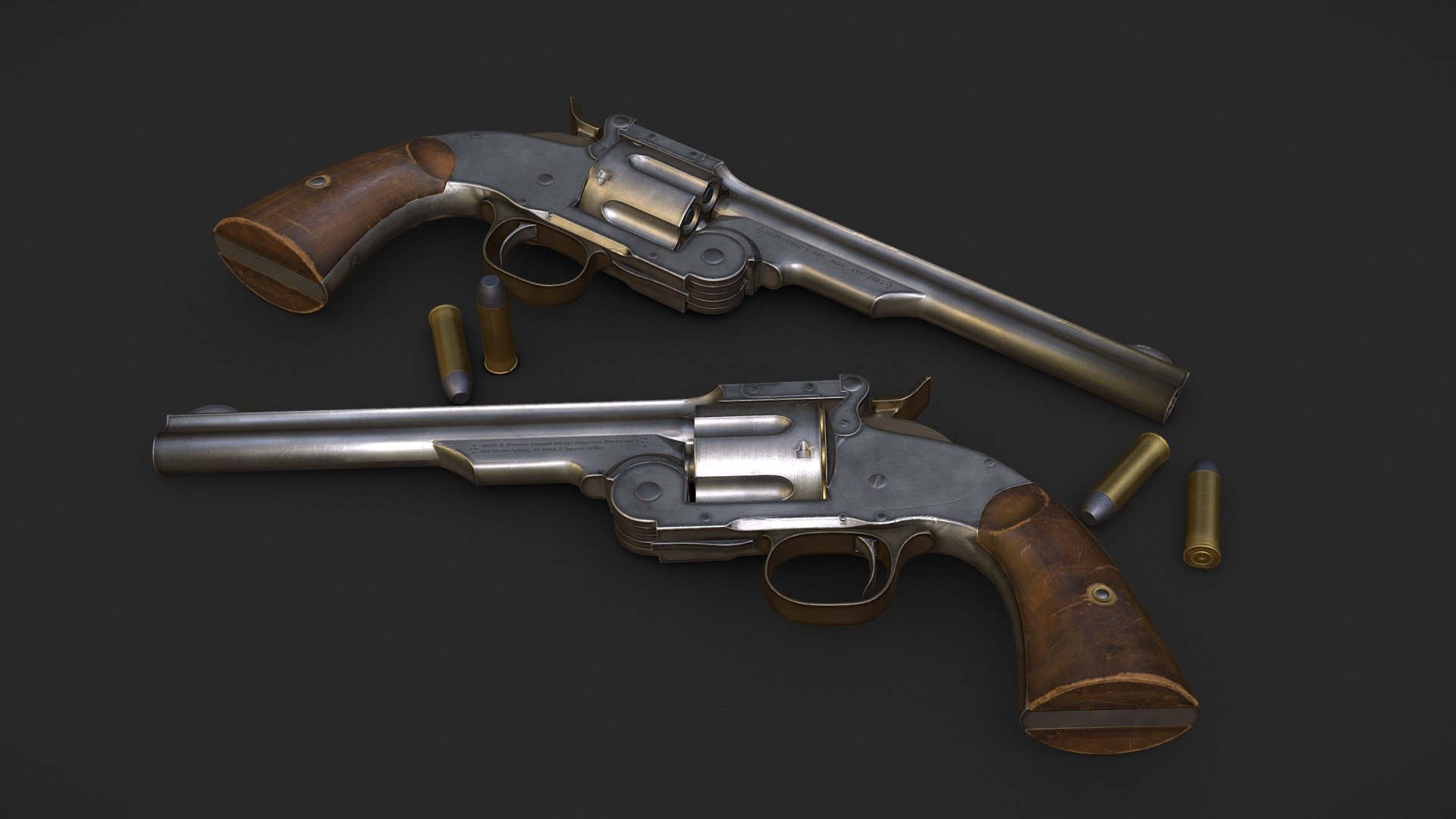 Low poly Schofield Revolver 3D model


Features:



The model is low poly and optimized for use in game, VR, archviz and visual production.

The model has clean topology and named appropriately and unwrapped with no overlaps.

12263 triangles; 6448 vertices;

Modeled in Autodesk Maya and textured in Adobe Substance Painter.


Textures:
Model has 1 PBR texture set. Textures are in .jpg at 4096x4096 and includes: Base color, Roughness, and Metalic.

Link to artstation: https://www.artstation.com/artwork/8wa6En - Schofield Revolver - 3D model by Otabek Muminov (@otabekm) 3d model