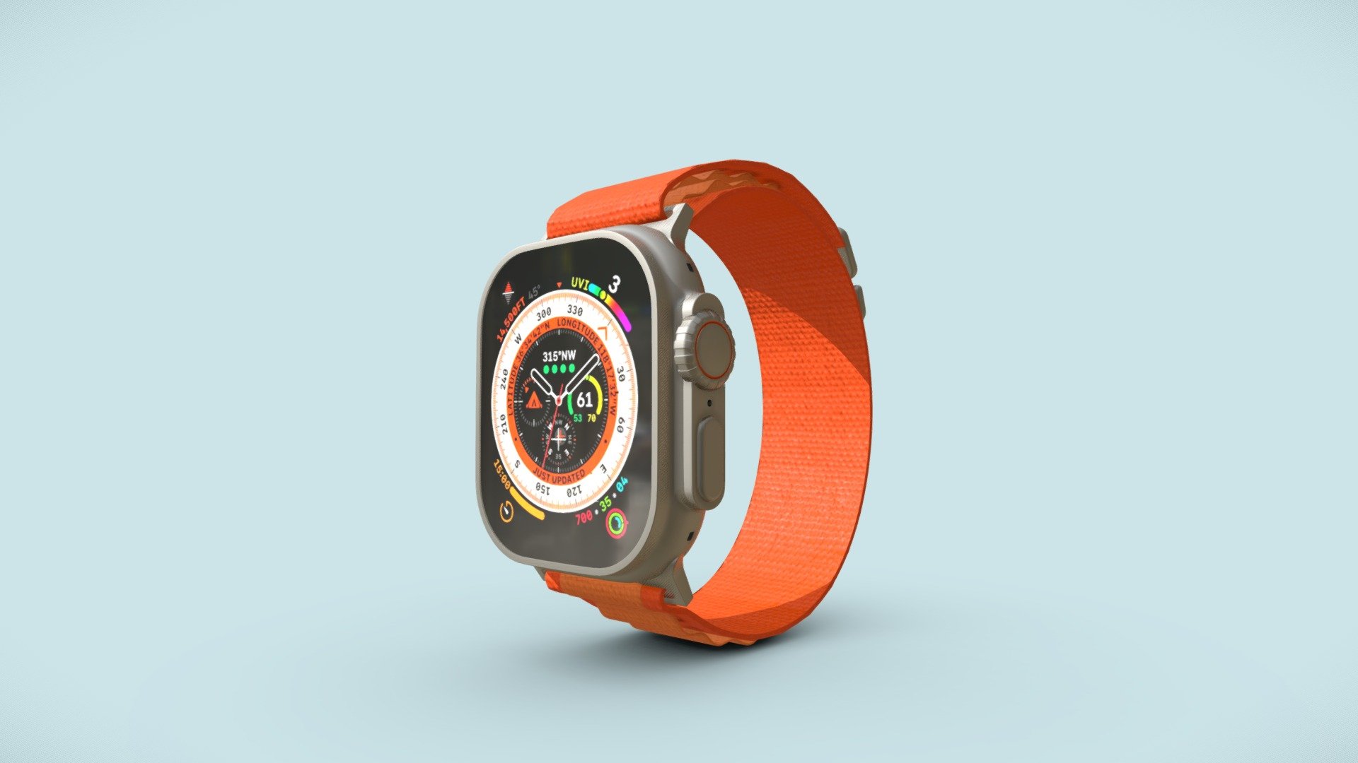 Apple Watch Ultra
Titanium Case with Orange Alpine Loop

.blend file included - Apple Watch Ultra (2022) - Buy Royalty Free 3D model by Wittybacon 3d model