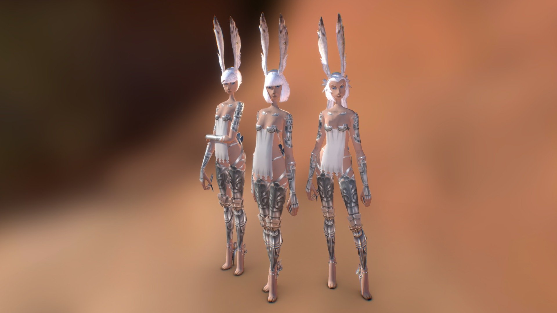Vieras are a humanoid race from the Final Fantasy XII world.

Here I modeled a highpoly version of the vieras known as Wood Dwellers, from Eruyt Village, home of the Viera.

Thanks! - Female Dwellers - Eruyt Village - Bunny Warriors - Download Free 3D model by Caìque Quintino (@CaiqueQuintino) 3d model