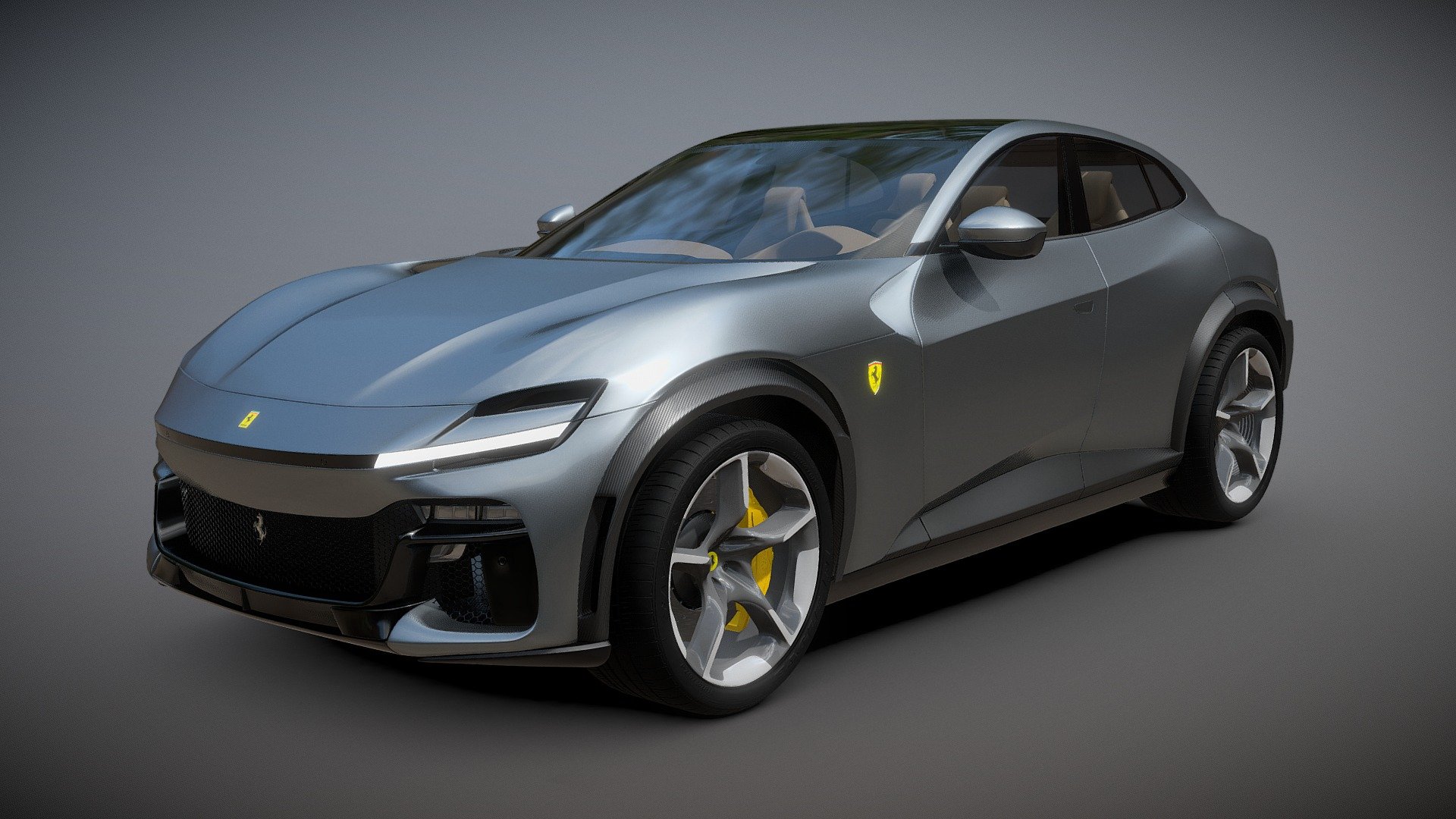 this is the 3d model of the new Ferrari's SUV - the PuroSangue

3D Model features:


editable mesh included with modifiers 
base model has 200k polys 
include clean applied modifiers version, with 850k polys, unwraped UVs 
collapsed version exported to most common 3d formats including : FBX, OBJ, Collada, Gltf, Pixar USD, Allembic 
ready to render with both Cycles and Eevee

The Ferrari Purosangue (Type F175) is a high-performance SUV by Italian automobile manufacturer Ferrari that was introduced on 13 September 2022. It is Ferrari's first SUV and production 4-door. The Purosangue will be based on the same platform as the Ferrari Roma coupe, and will use fastback styling.

The Ferrari Purosangue will compete with other high-performance SUVs such as the Lamborghini Urus, Aston Martin DBX, and Bentley Bentayga. The SUV will use an eight-speed dual-clutch automatic transmission - Ferrari Purosangue - Buy Royalty Free 3D model by eMirage 3d model