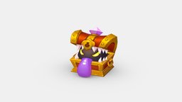 Cartoon treasure chest monster chest, money, treasurechest, wealth, treasurebox, pirate, monster