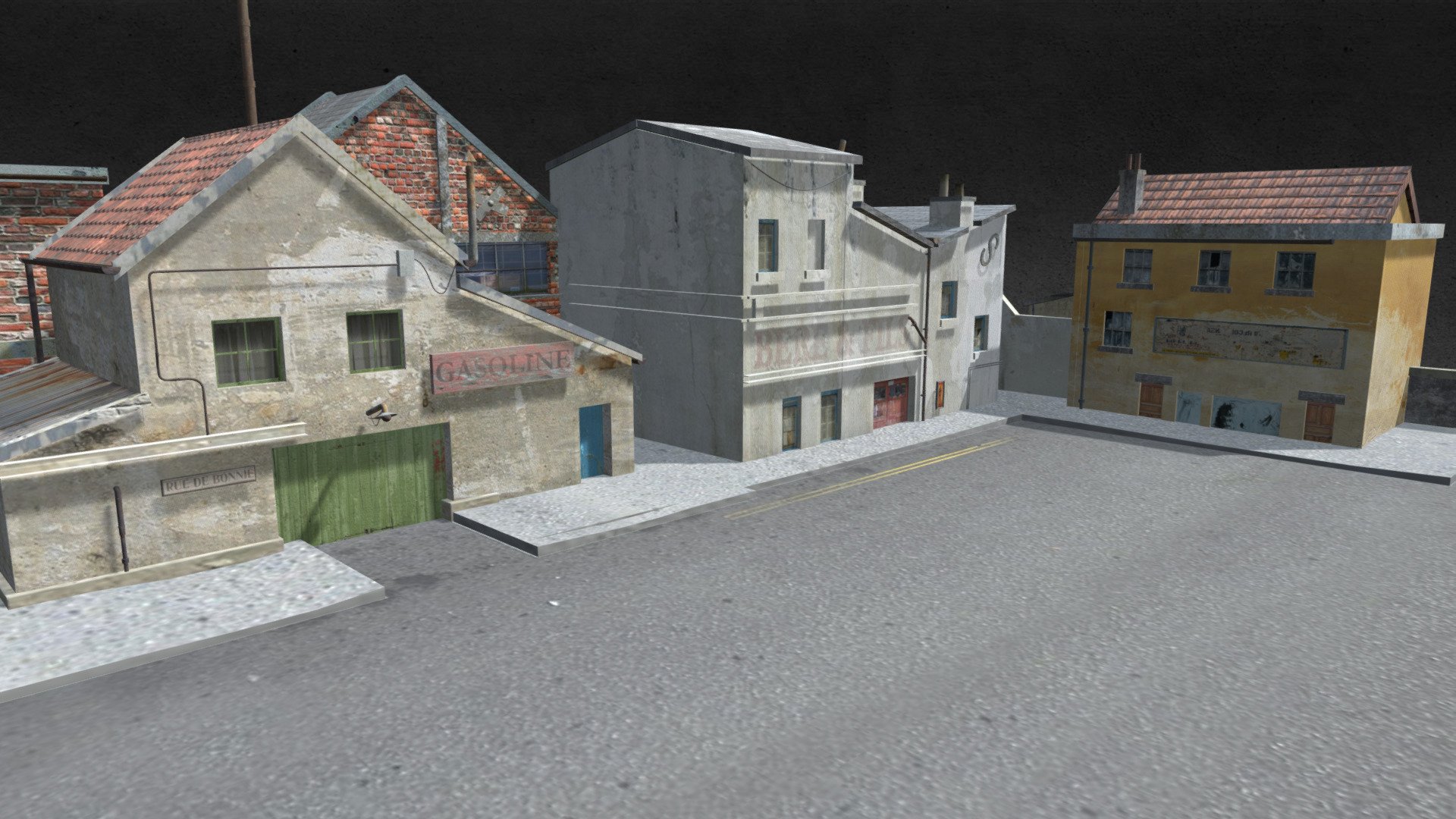 In the style of a old French Village - historical period anything from the 16th century to today - this model includes five low-poly buildings, a ground base, and a telephone pole.

Includes file with all of the following models already positioned in place:




Building 1

Building 2

Building 3

Building 4

Building 5

Ground/ street

Phone Pole

All models are fully textured for maximum realism.
Note: No texture templates are included. If you want to make your own textures, use the existing textures as a guide.

The obj file contains &ldquo;group
