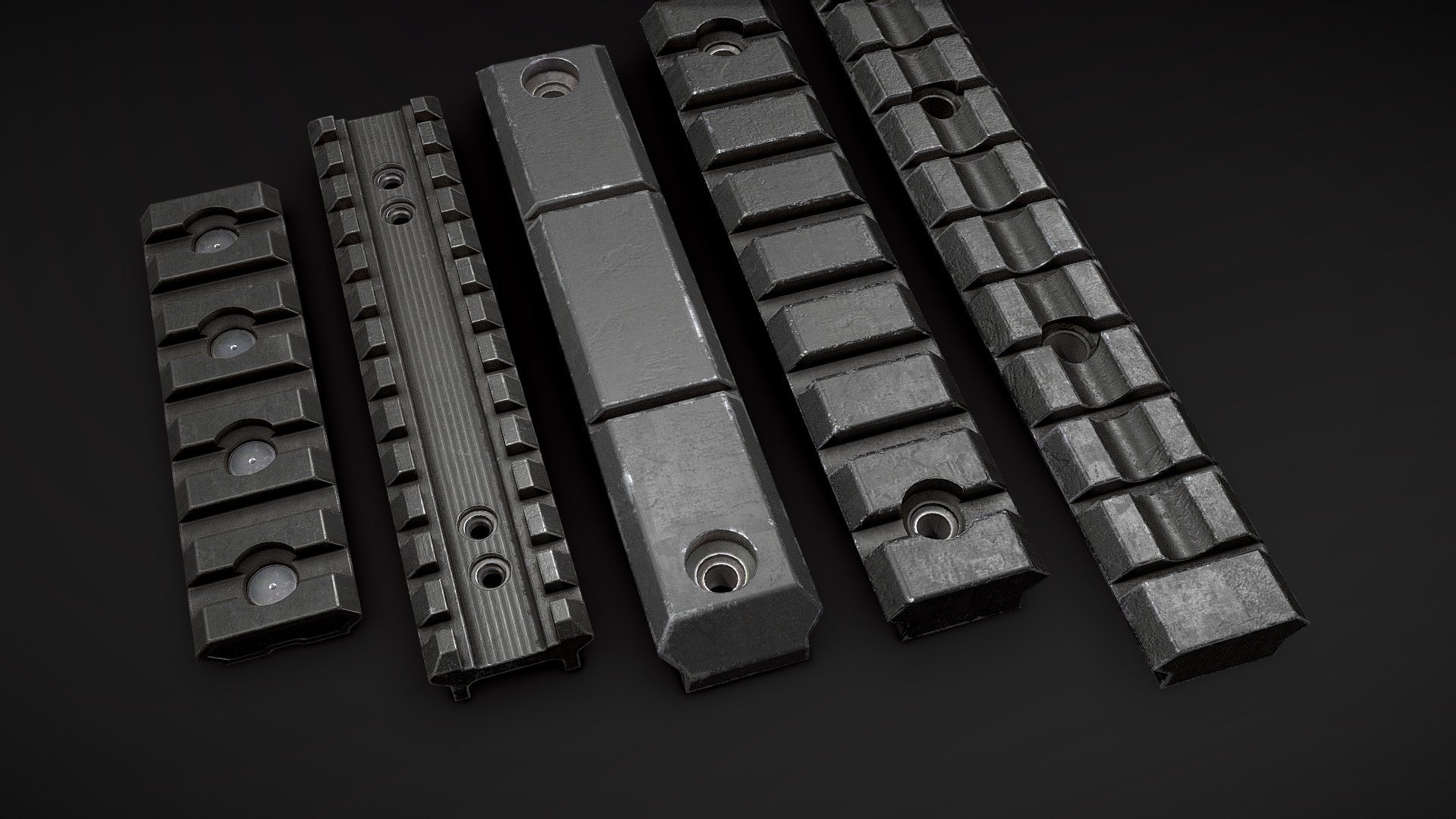 A personal project about learning Houdini and procedural modeling.

Back when I first started learning hard surface modeling, I remember struggling when making  Picatinny rails haha.

Now I am back for redemption and can generate any Picatinny rail I want, both a high poly and low poly! Slap a smart material on it in substance and this is the result!
These 5 were made using the tool but many more variations are possible.

Hope you enjoy!

Art station and minor breakdown of the Houdini project itself coming soon :) - Picatinny Rails - Houdini Generated - Download Free 3D model by AntijnvanderGun 3d model
