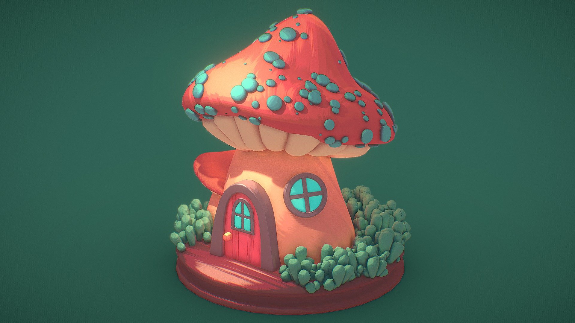 Every texture was produced procedurally, giving the model a stylized, hand painted, painterly look. Inside the file, you'll find both the Eevee and Cycles version of the material. For the scene collection, you can replace the baked textures with their corresponding procedural materials and render it using Cycles.

(C) David Lettier 2020

lettier.com - Mushroom House - Download Free 3D model by lettier 3d model