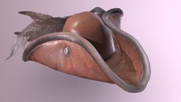 HAT leather, unreal, brown, aaa, caps, headgear, realistic, hats, feathers, costume, game-ready, ue4, headwear, piratehat, dekogon, game-ready-asset, unity, pbr, skull, pirate, black, costume-element, pirate-hat