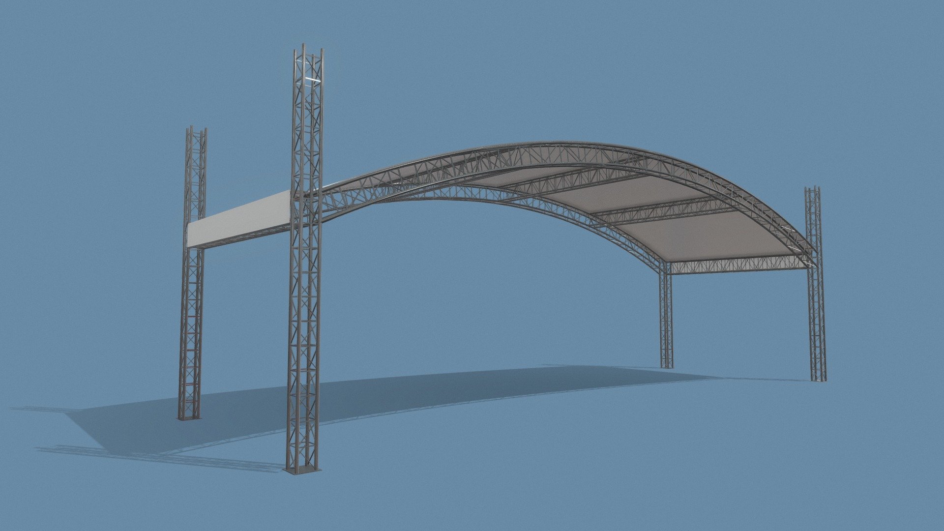 Giant Truss Arch Tent

Measurements:


30.00m x 10.00m x 10.40m (L,W,H)
Highest part of the arch is 10.00m
Lowest Part of the Arch is 6.00m

IMPORTANT NOTES:


This model does not have textures or materials, but it has separate generic materials, it is also separated into parts, so you can easily assign your own materials.
Model units are in meters.

If you have any questions about this model, you can send us a message 3d model