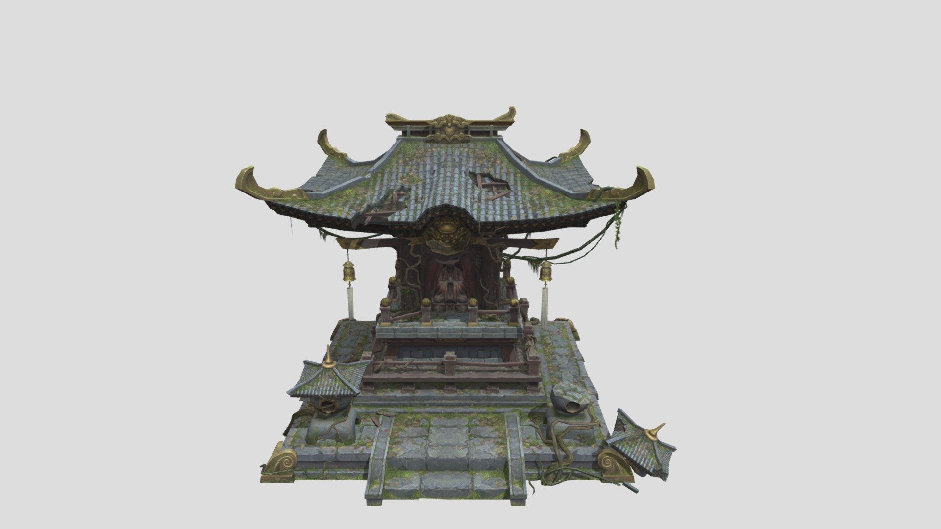 Hand painted broken buddhist shrines model for 3D game - Broken Buddhist shrines - 3D model by zangagames.com 3d model
