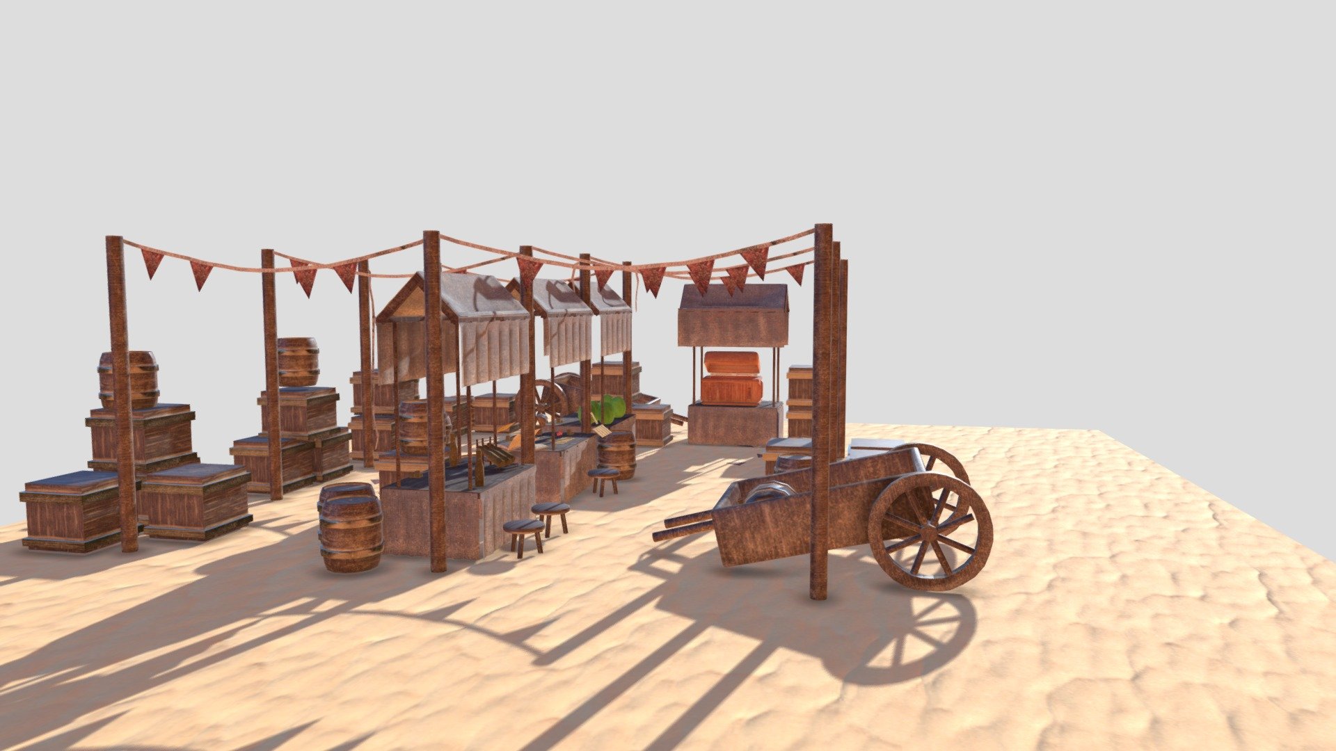 A scene based on a Arabian market place. The hidden tresure is the chest at the end of the market for sale 3d model