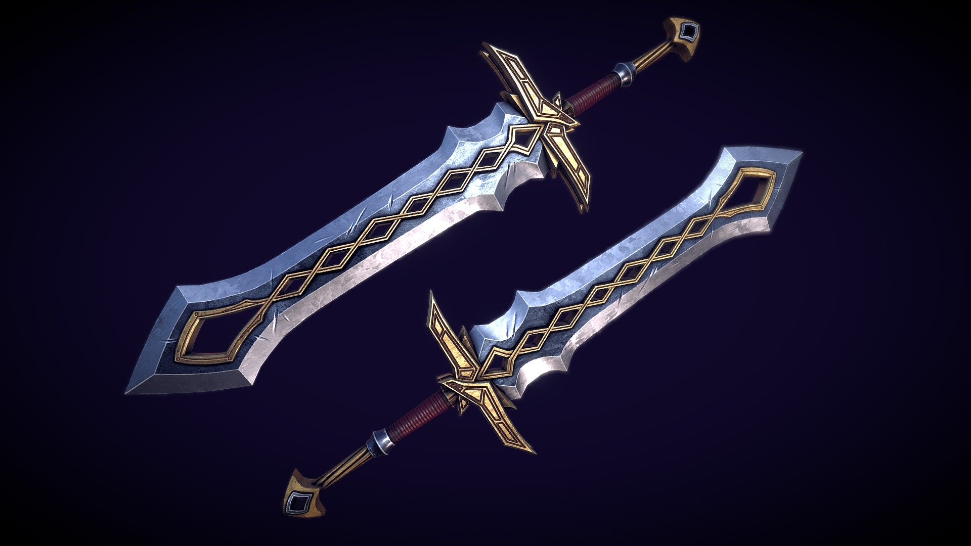 Was in the mood to make another sword and this one was pretty fun! A Royal Greatsword with blueish blade and gold accents - Royal Greatsword - 3D model by TLaCroix 3d model