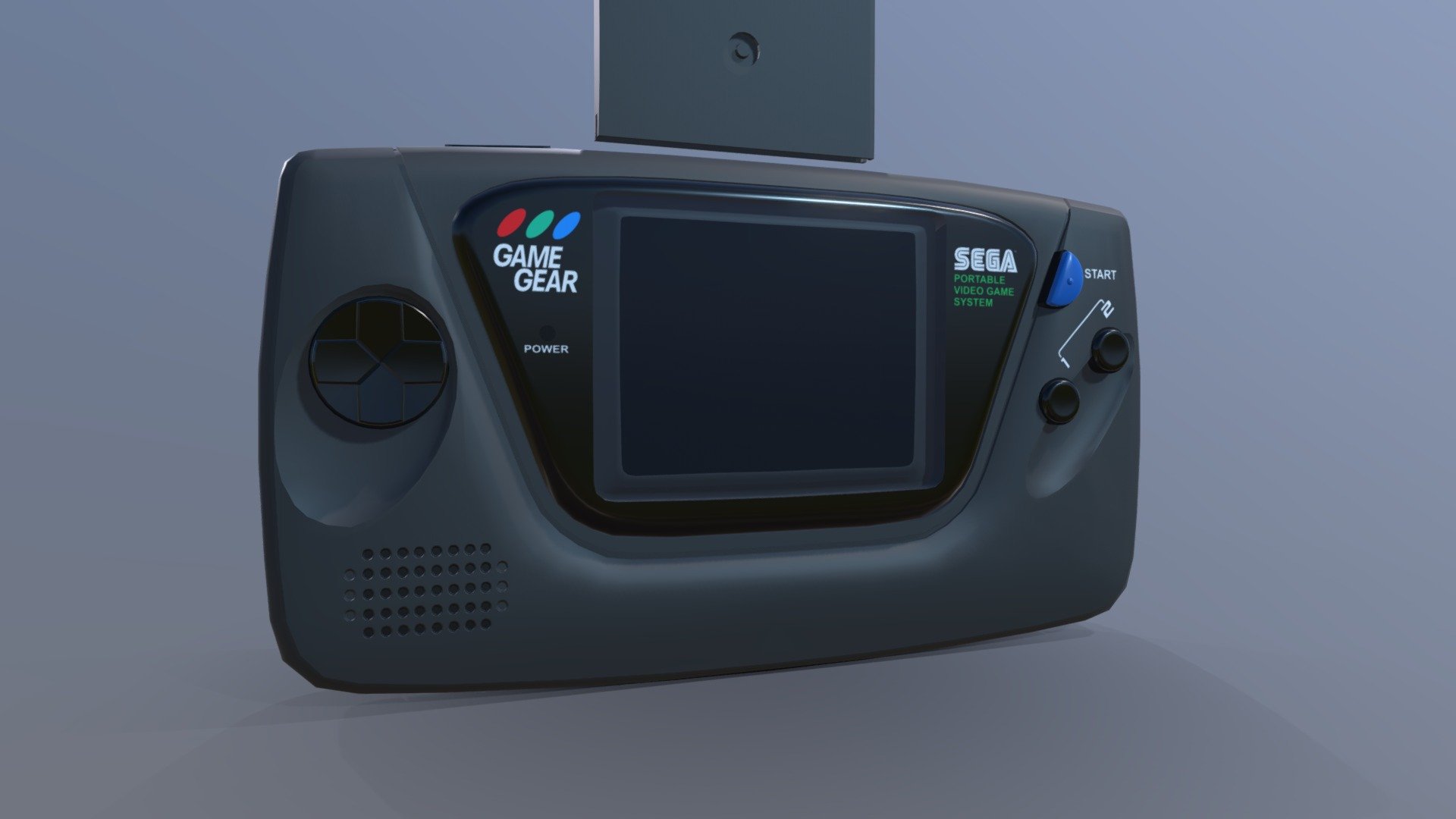 Low polygon model of the Sega Game Gear video game system and game cartridge 3d model