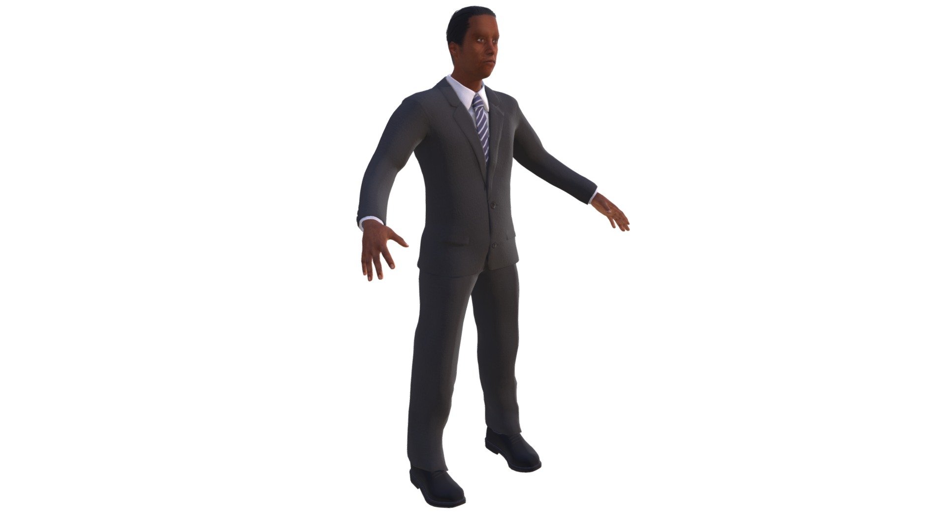 Man Character low-poly 3d model ready for Virtual Reality (VR), Augmented Reality (AR), games and other real-time apps.

Rigged human character elegant dressed. 
Facial rig and skeleton optimized for game engines.

Diffuse textures and UV map included.

37k polygons 19k vertices - Black Suit Character - 3D model by Free 3D Models (@free3dmodels) 3d model