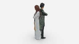 Young stylish couple love, clothes, stylish, miniatures, realistic, woman, romance, couple, character, 3dprint, model, scan, man