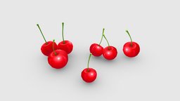 Cartoon cherries tree, fruit, cherry, leaf, delicious, farm, sweet, health, juicy, lowpolymodel, cherrytree, sour, handpainted