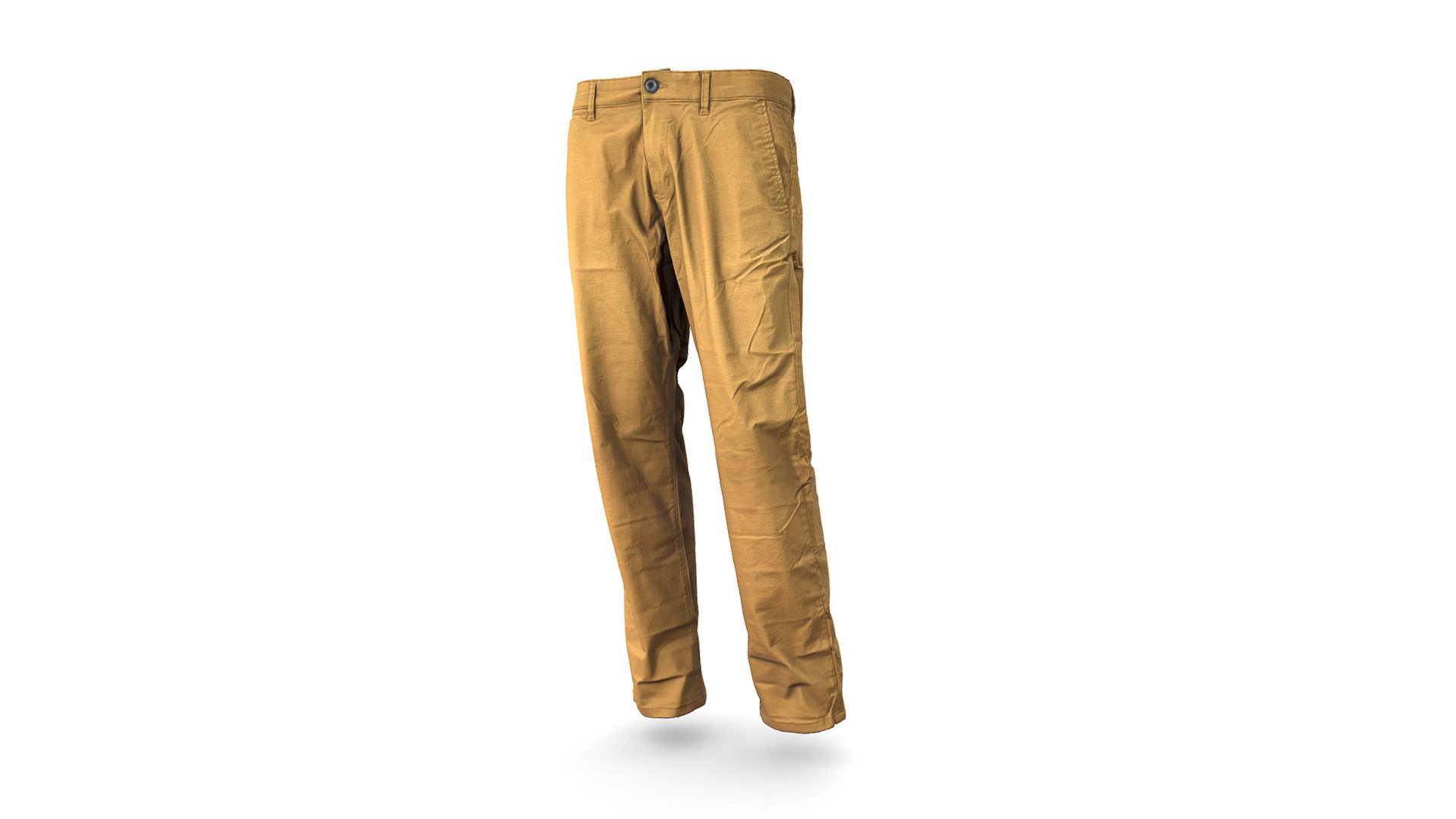 Realistic high detailed Trousers model with high resolution textures. Model created by our unique semi-automatic scanning technology

Optimized for 3D web and AR / VR

=======FEATURES===========

The units of measurement during the creation process were milimeters.
Clean and optimized topology is used for maximum polygon efficiency. 
This model consists of 1 meshes.
All objects have fully unwrapped UVs.
The model has 2 materials Includes high detailed normal map

Includes High detail 4096x4096 .png textures (diffuse (base color), Roughness, Metallness, Normal)
60k polygons - Esprit Chinos - Buy Royalty Free 3D model by VRModelFactory 3d model