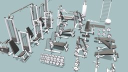 Gym Equipment Modern scene, modern, set, pack, sports, fitness, gym, equipment, collection, ready, realistic, training, dumbell, lifting, bodybuilder, crossover, weights, excercise, weightlifting, fitnes, unitz, asset, game, lowpoly, sport, cene