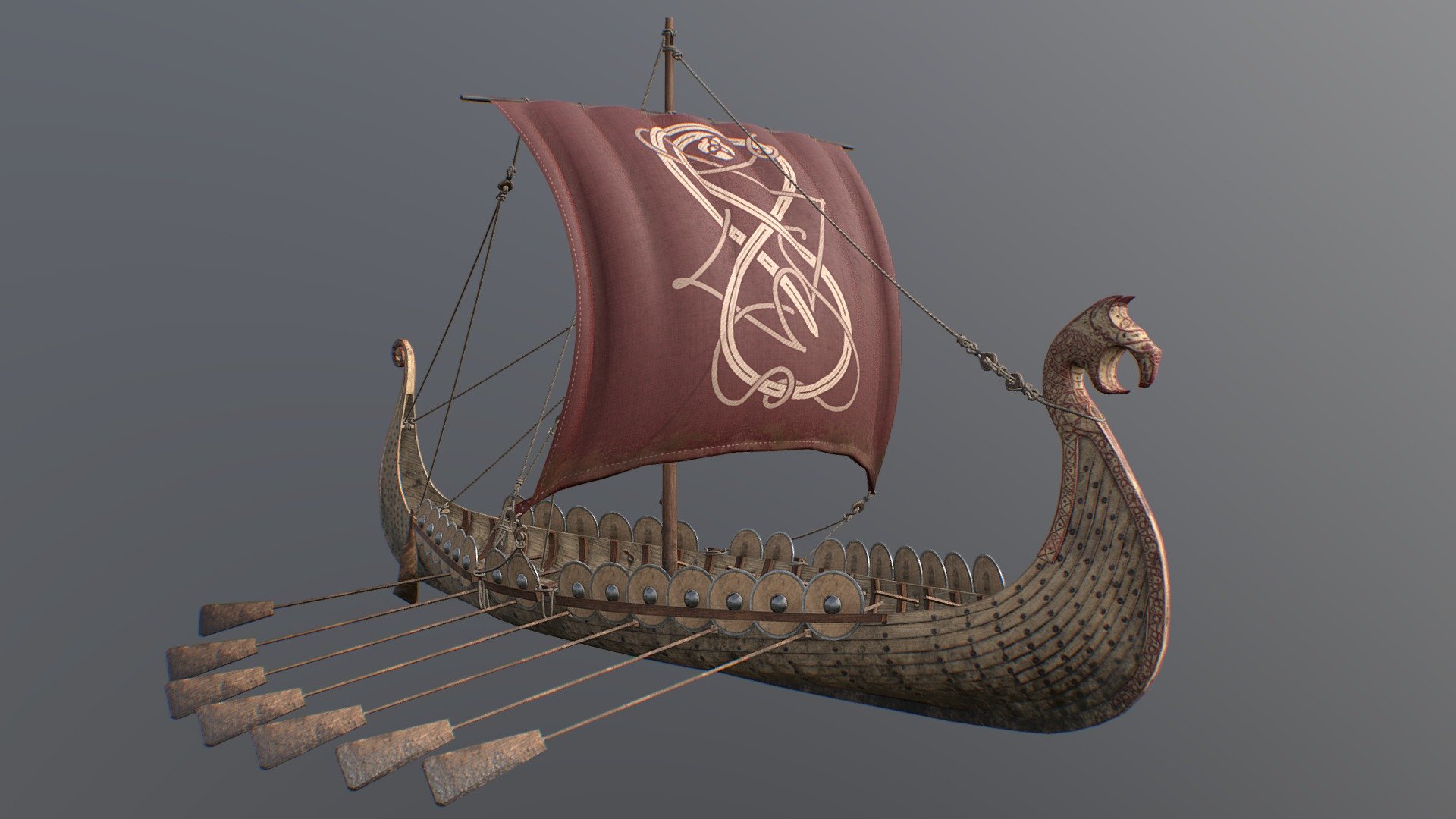 A model of custom viking ship, made using Blender 2.8 and textured with Substance Painter without using UDIM 3d model