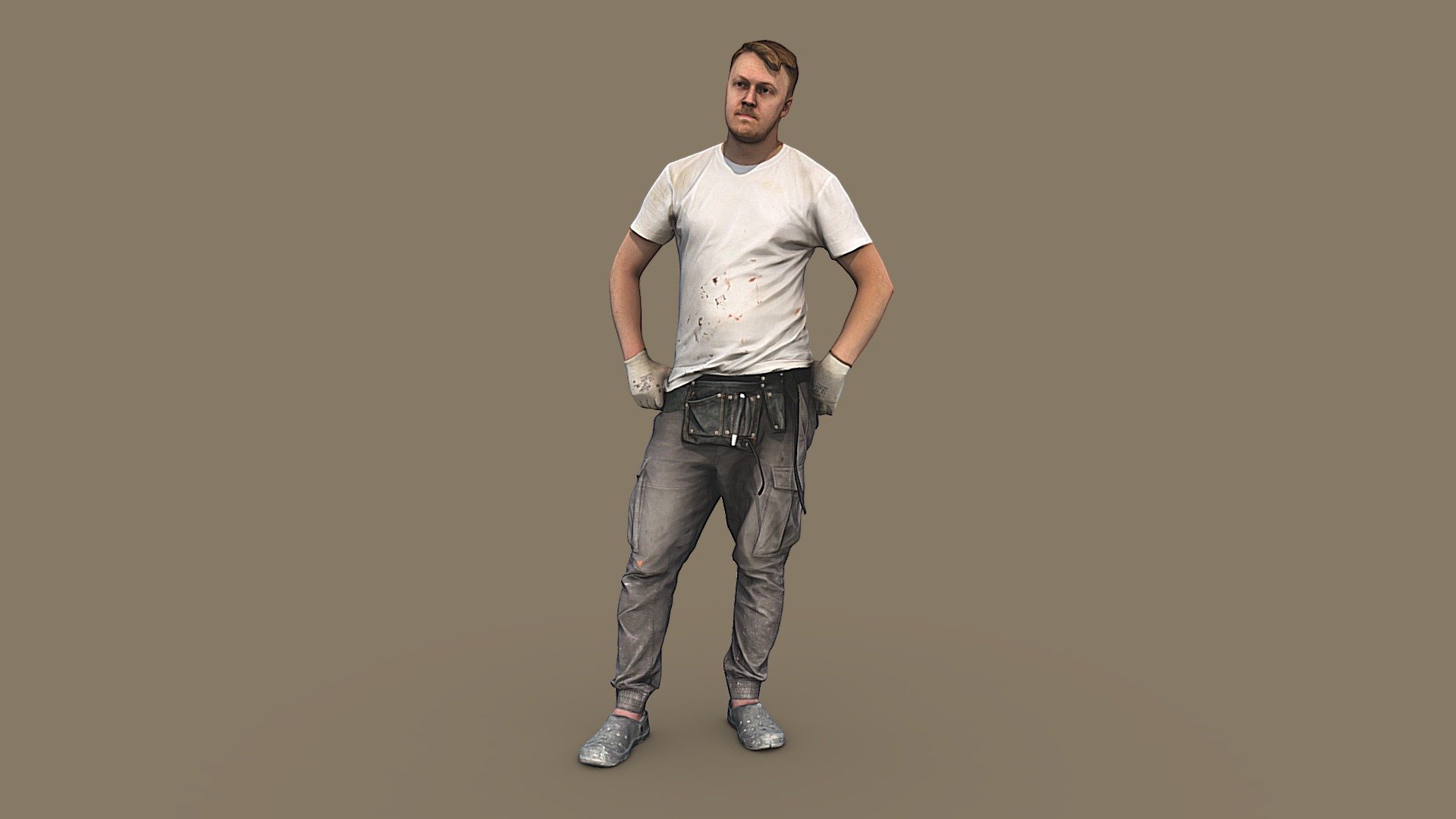✉️ A young man, a guy, in construction clothes, in uniform, stands in a relaxed pensive, pose

🦾 This model will be an excellent mid-range participant. It does not need to be very close and try to see the details, it reveals and demonstrates its texture as much as possible in case of a certain distance from the foreground.

⚙️ Photorealistic Construction Worker Character 3d model ready for Virtual Reality (VR), Augmented Reality (AR), games and other real-time apps. 
Suitable for the architectural visualization and another graphical projects.
50 000 polygons per model 3d model