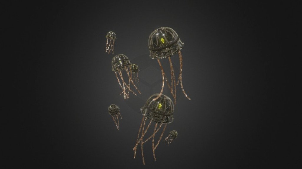 Steampunk Jellyfish for a Steampunk Event.

This was modeled by artist David Figueroa (https://www.facebook.com/MechSoul) in 3DS Max.
Texturing was done by myself in Substance Painter.

These jellyfish are being used for a print that was rendered by myself in Blender using the Cycles engine and composited in Photoshop by David Figueroa. The print will be used for a target for the augmented reality app Augment El Paso 3d model