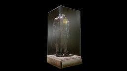 hero suit in a glass case