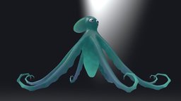 Cartoon Squid green, tentacles, ocean, tentacle, stylised, squid, funky, sealife, cartoon, 3dsmax, creature, zbrush, animal, blue, sea