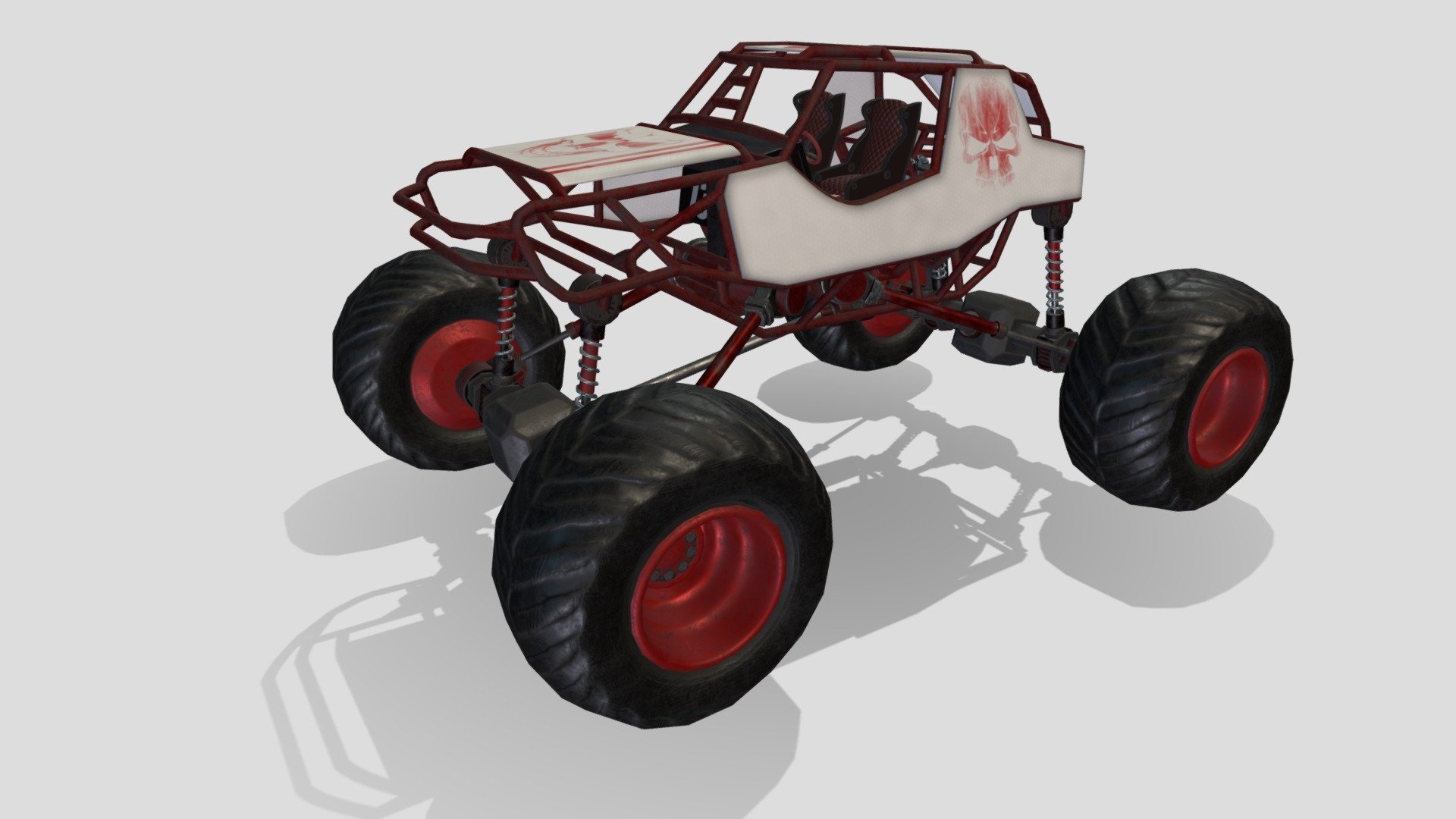 This is a 3d model of a monster truck.
polygons -15909
vertexes -16677
PBR texture 4096x4096
There are also classic textures - Red Monster Truck - 3D model by vitvitskyi 3d model