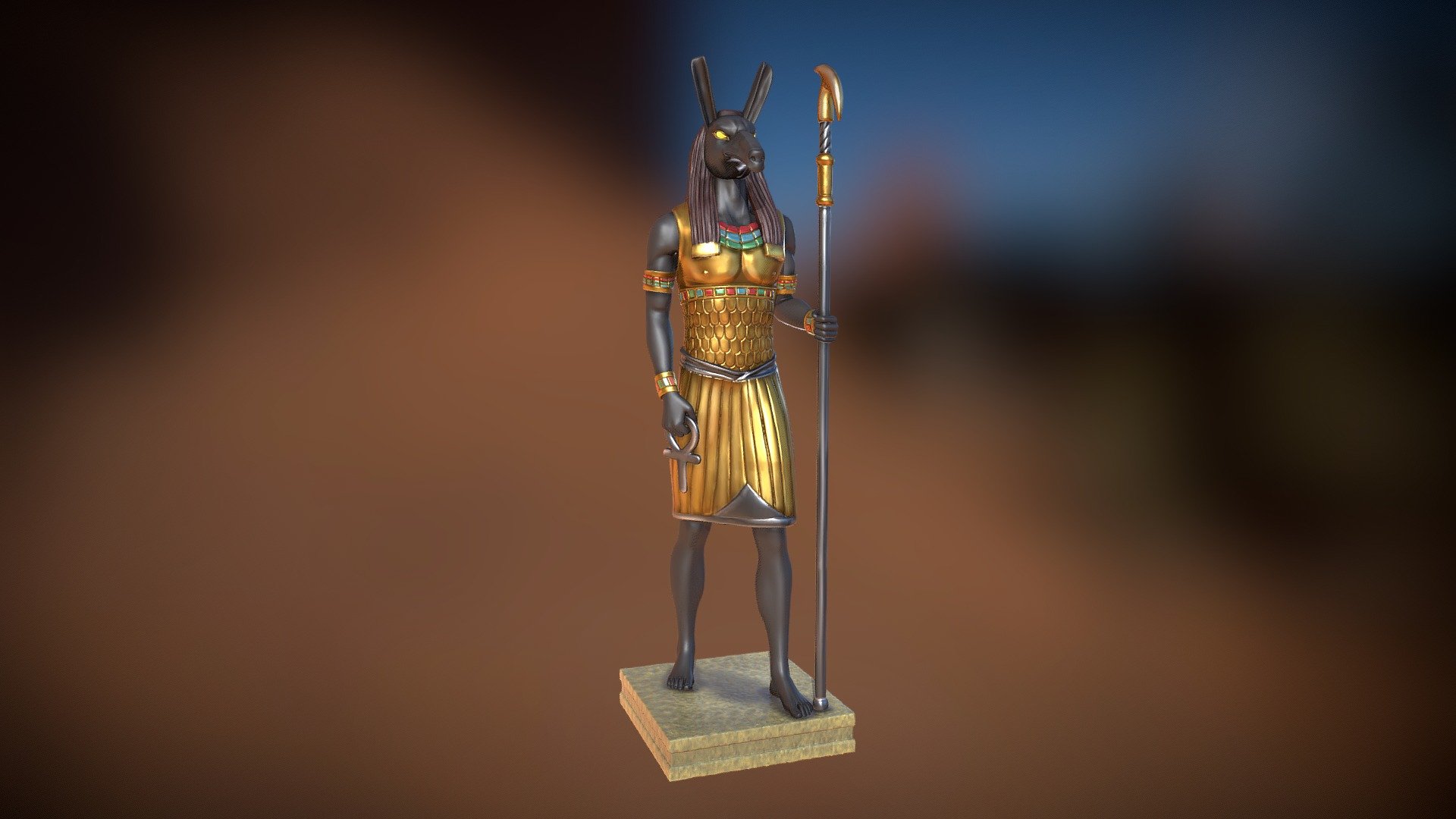 Statue of the Egyptian god Seth for 3D printing and painting.
Ideal for lovers of Egyptian culture and collectors of figures.

Set or Greek: Sethis a god of deserts, storms, disorder, violence, and foreigners in ancient Egyptian religion.
In Ancient Greek, the god's name is given as Sēth (Σήθ). Set had a positive role where he accompanies Ra on his barque to repel Apep, the serpent of Chaos. Set had a vital role as a reconciled combatant  He was lord of the Red Land (desert), where he was the balance to Horus' role as lord of the Black Land (fertile land) 3d model