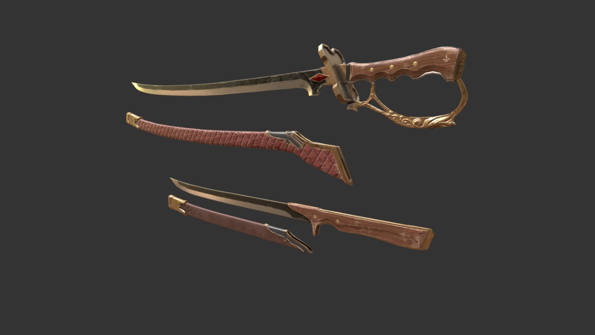 3D Modeling by me.

The original concept  by  https://redw0lf777sg.deviantart.com

 - Cyrella's Katana-style Saber and Short Sword - 3D model by colomaryud 3d model