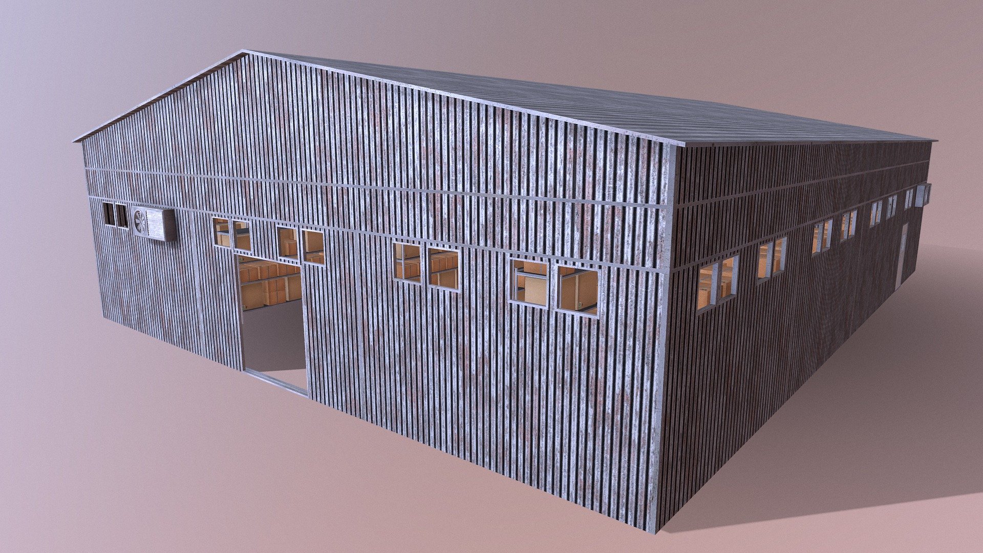 An industrial style warehouse with modeled interior and exterior.

Contains a warehouse ,movable doors ,an interior room ,shelving ,boxes and exterior air conditioning units. All props included are modeled separately so you can use and place them however you want. The Warehouse doors have pivot points for easy rotation and animation. Works great for any modern game engine or for rendering purposes. For exterior and interior use.

Available in: dae ,blend ,fbx ,3ds ,obj ,mtl.

Native Materials in Blender 2.79 with packed textures.


Textures for the warehouse are in 4096x4096 resolution
Textures for the doors are in 2048x2048 resolution
Textures for the boxes and shelves are in 1024x1024 resolution

Textures include:


Diffuse
Normal map
Ambient Occlusion

For any help or inquiries please message me directly on Sketchfab or on my email: howardcoates95@gmail.com - Warehouse - Buy Royalty Free 3D model by HowardCoates 3d model