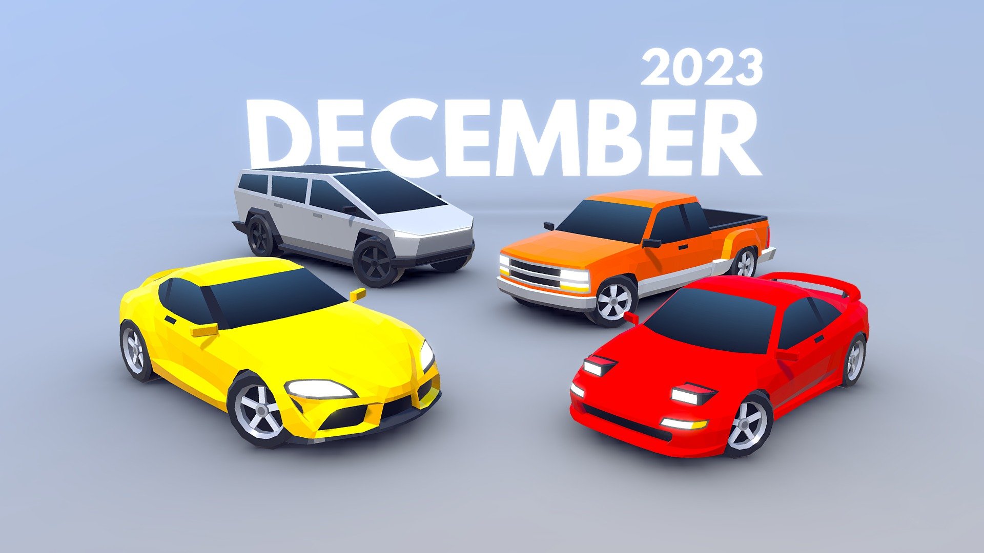 December 2023 update of Low Poly Cars - Mega Pack. This is available in the Unity Asset Store and Sketchfab (click here). Update will be available on December 8th 3d model