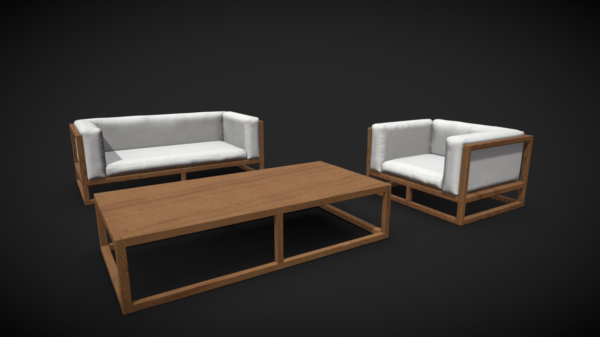 VR Ready garden set with a couch, sofa and table made of wood 3d model