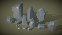 Lowpoly simple rocks b3d, set, pack, cliff, toony, cartoon, blender, lowpoly, stone, gameasset, stylized, rock, simple