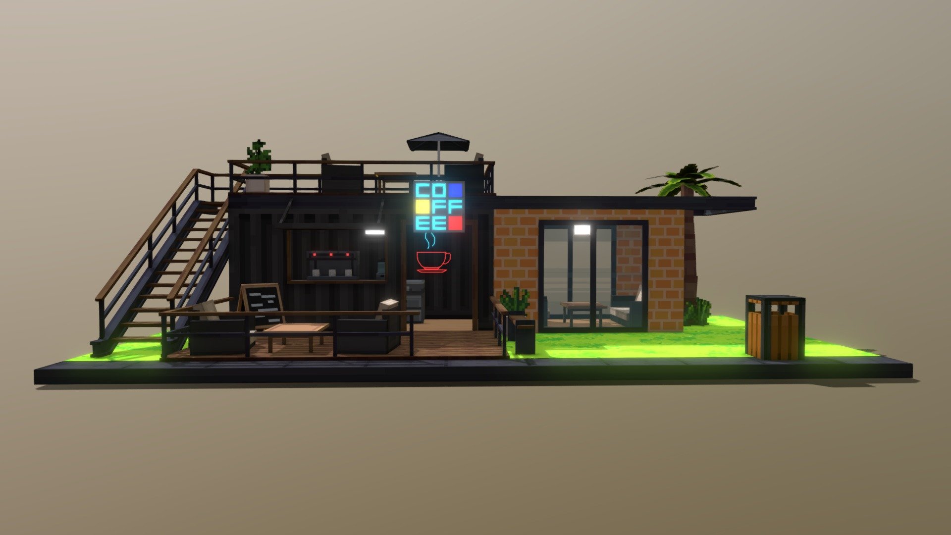 Detailed 3D model of Coffee Shop Made Out of Shipping Container 3d model