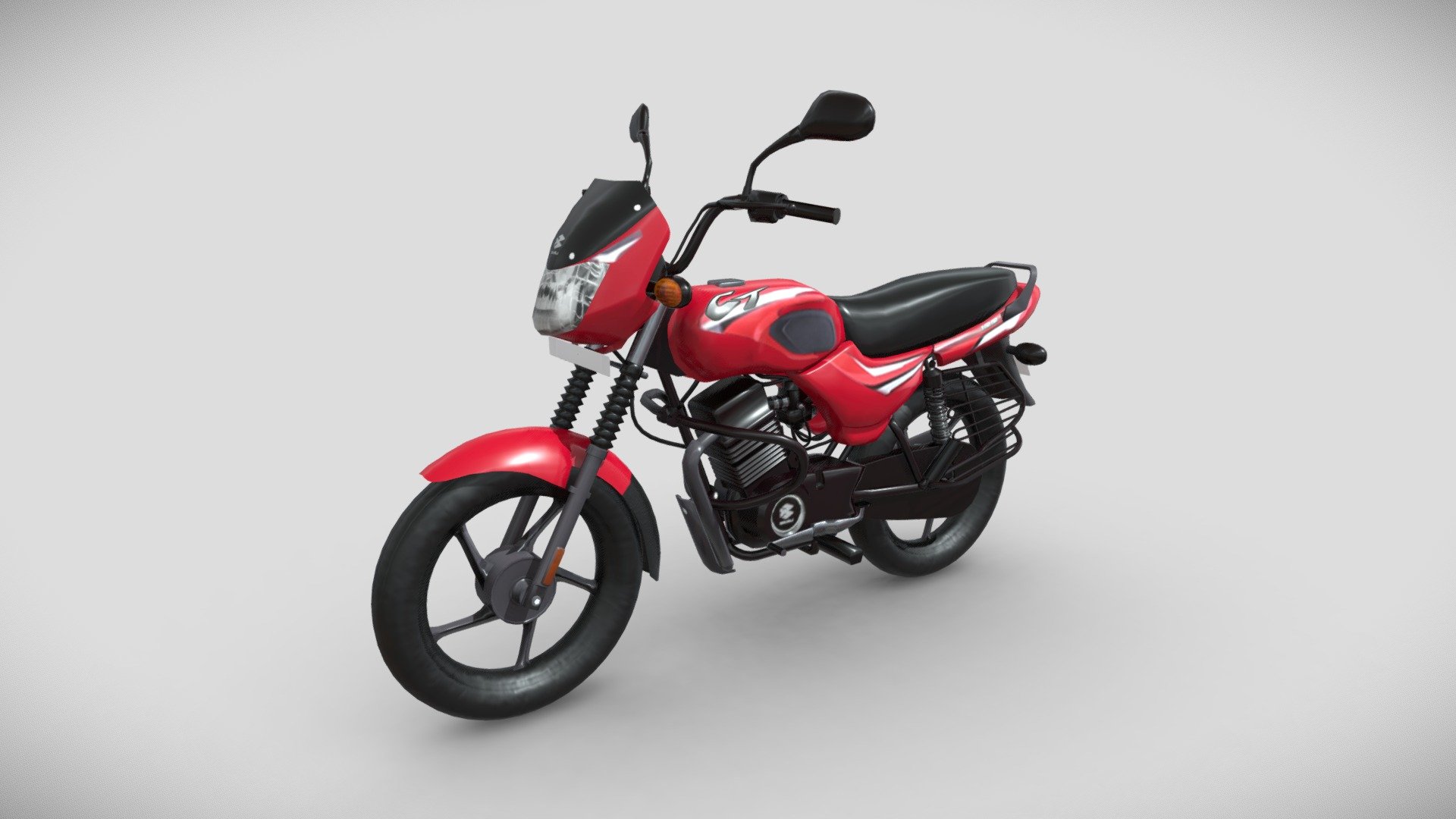 Introducing the Bajaj CT 100 3D model.
The Bajaj CT 100 is a popular entry-level motorcycle manufactured by Bajaj Auto, an Indian automobile and motorcycle manufacturer.
Model Type: Polygonal
Polygons: 20,332
Vertices: 20,844
Formats available: Maya ASCII 2018, Maya Binary 2018, FBX , OBJ
Textures: Color, Normal, Height, Metallic, Roughness, and Opacity maps
Texture Resolution: 2048 X 2018 pixels
Due to its low polygon count, the model is also suitable for use in low-end or mobile applications where performance is a critical factor.
The model is compatible with a variety of 3D software and can be easily integrated into different platforms.
So, it's the perfect addition to your collection.
I plan on making more bikes in the future.

Hope you like it! - Bajaj CT 100 - Buy Royalty Free 3D model by Bhavik_Suthar 3d model