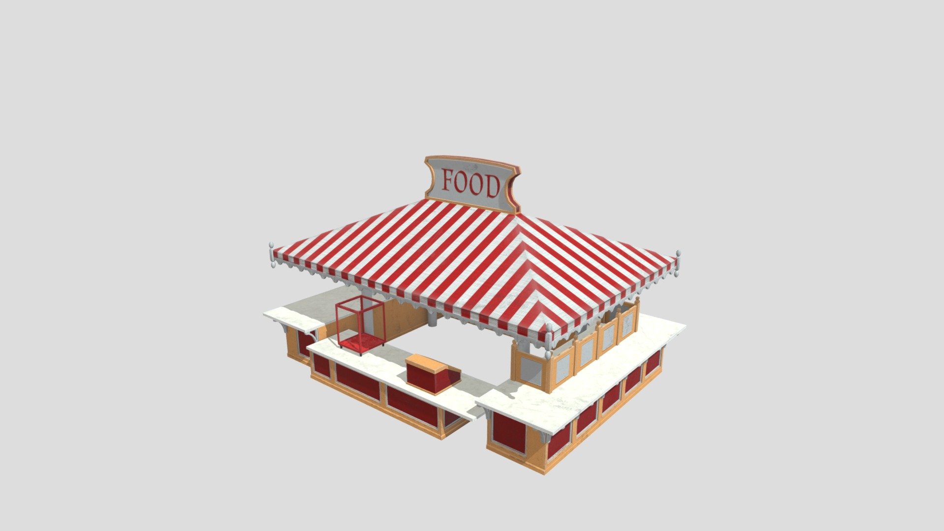 This theme park concession stand or game stand is perfect for any theme park setting or environment. The interior is blank and lowpoly. This Includes:

1 Mesh, This mesh can easily be re-arranged to make differnet variants
Red 4K Texture Set
Blue 4K Texture Set
The mesh Is UV Unwrapped and has vertex colors and can easily be retextured 3d model