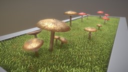 Pilze grass, game-ready, fungi, blender-3d, toadstool, vis-all-3d, pilze, parasol-mushroom, fliegenpilz, parasolpilz, riesenschirmpilz, low-poly