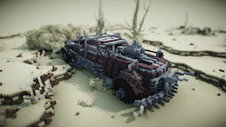 Post-apocalyptic car b3d, desert, sand, blender, voxel, car, voxelart, magicavoxel, noai