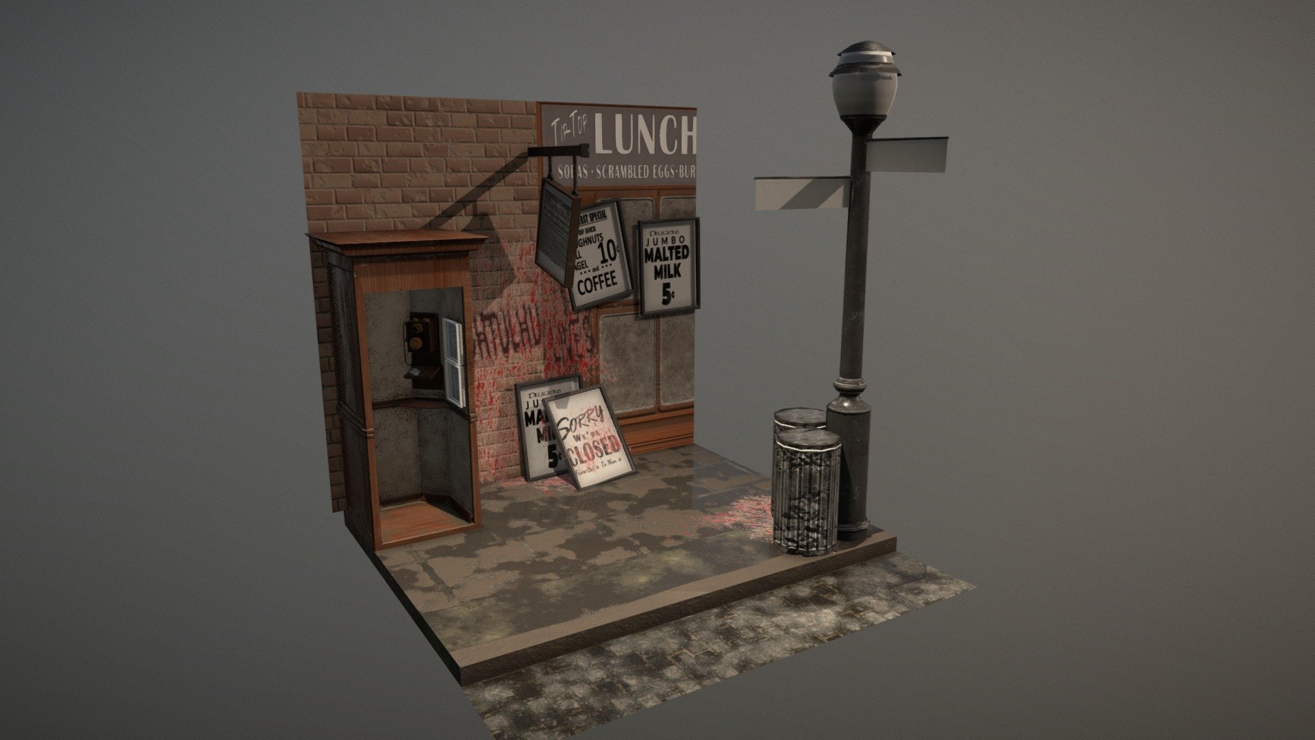 New York 1920s phone cabin in 3D. 3D modeling made on Maya, texturing on substance Painter &amp; designer and set up on Unity Engine - Phone Booth - 3D model by marinecadoret 3d model