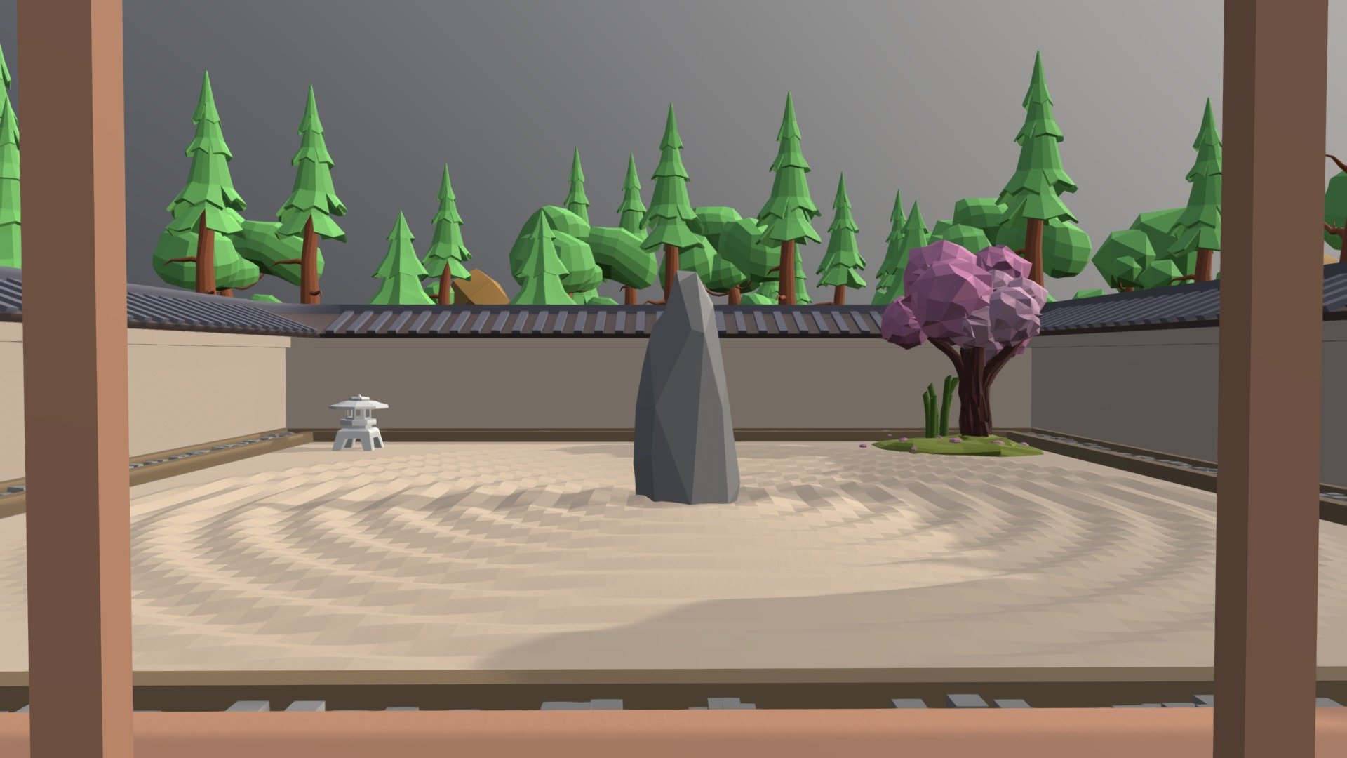 A low poly zen garden I made for a school project, ignore the &ldquo;house